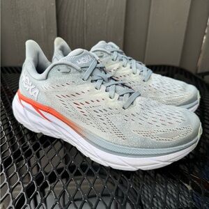 Hoka Clifton 8 running shoes in women’s size 8.5. Very comfortable, breathable.